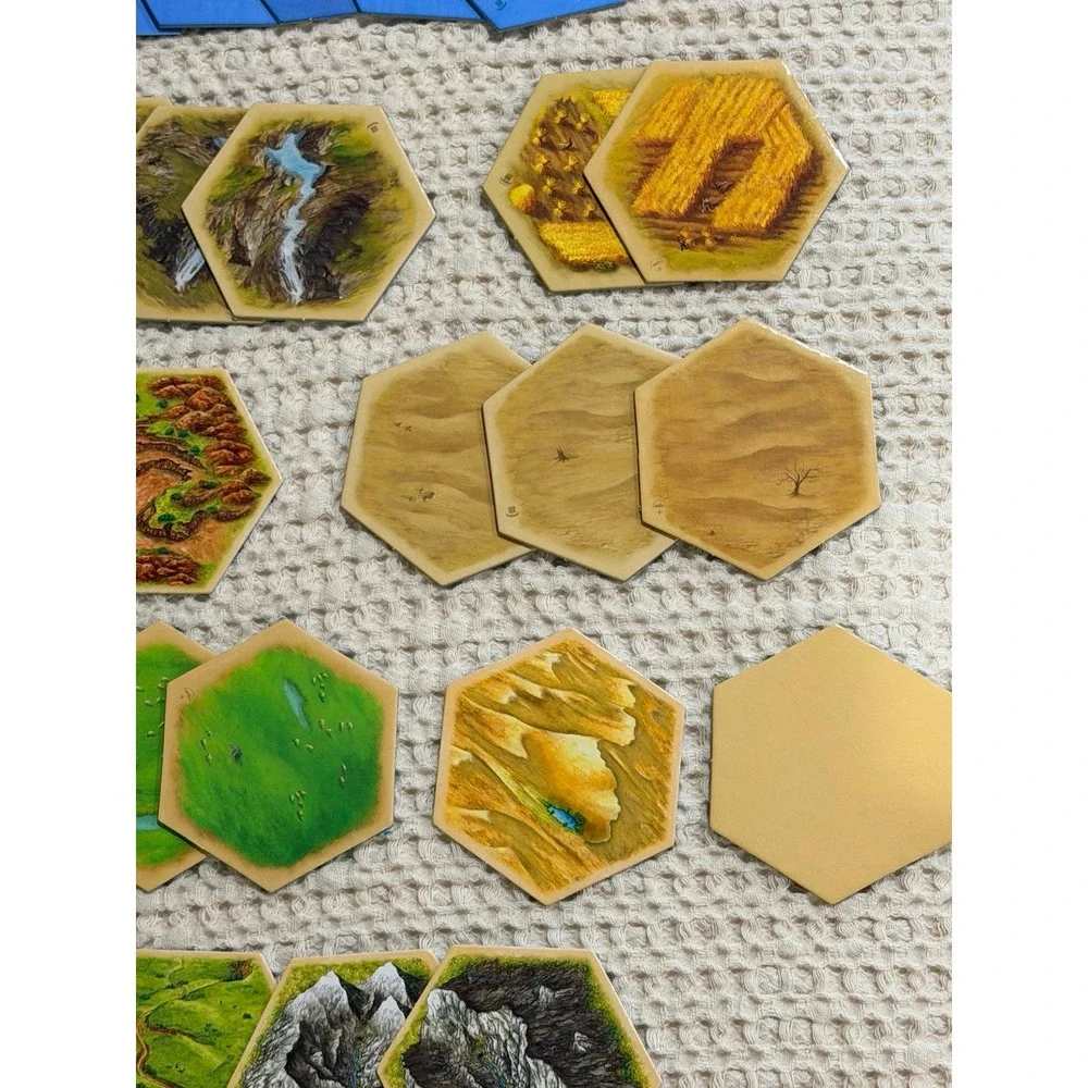 Settlers of Catan Rellacement Pieces- 34 various terrain hex pieces